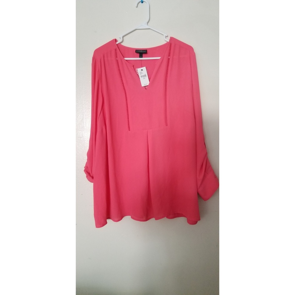 Lane and Bryant Coral Blouse with roll up sleeves